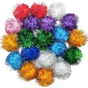 20 Pcs Assorted Color Flash Ball Cat's Favorite Toy Ball Tinsel Pom Poms Flash.